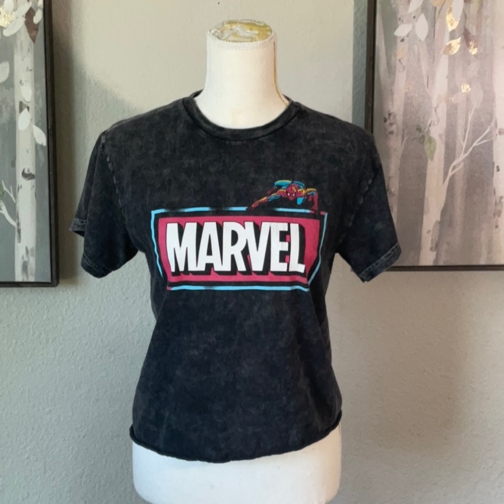 Marvel Distressed Black Tee with Spider-Man Graphic